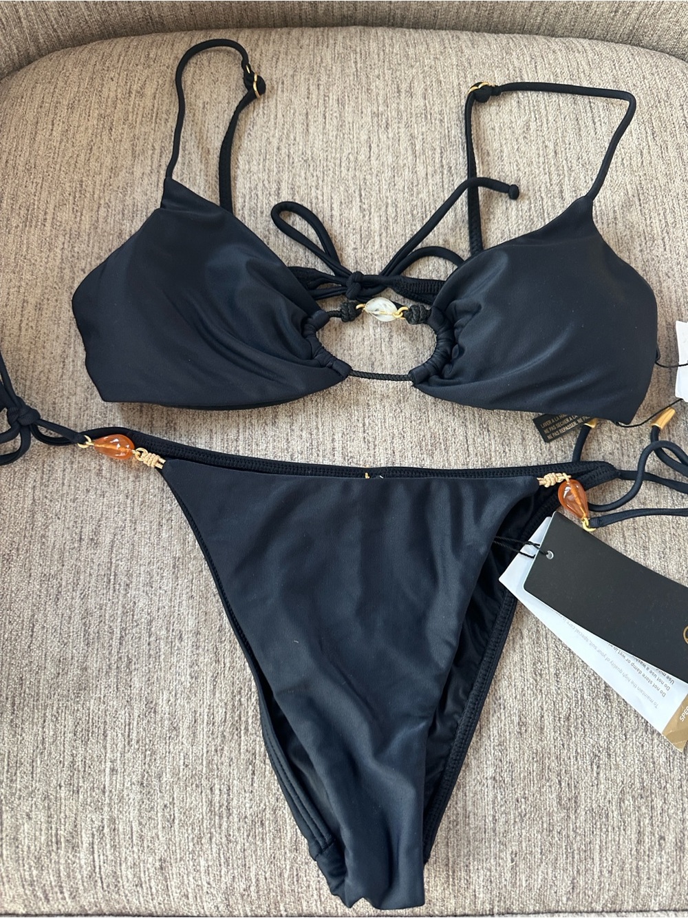 Vix Paula Hermanny Women’s String Bikini Set with Gold Accents size Large NWT. - Picture 4 of 13